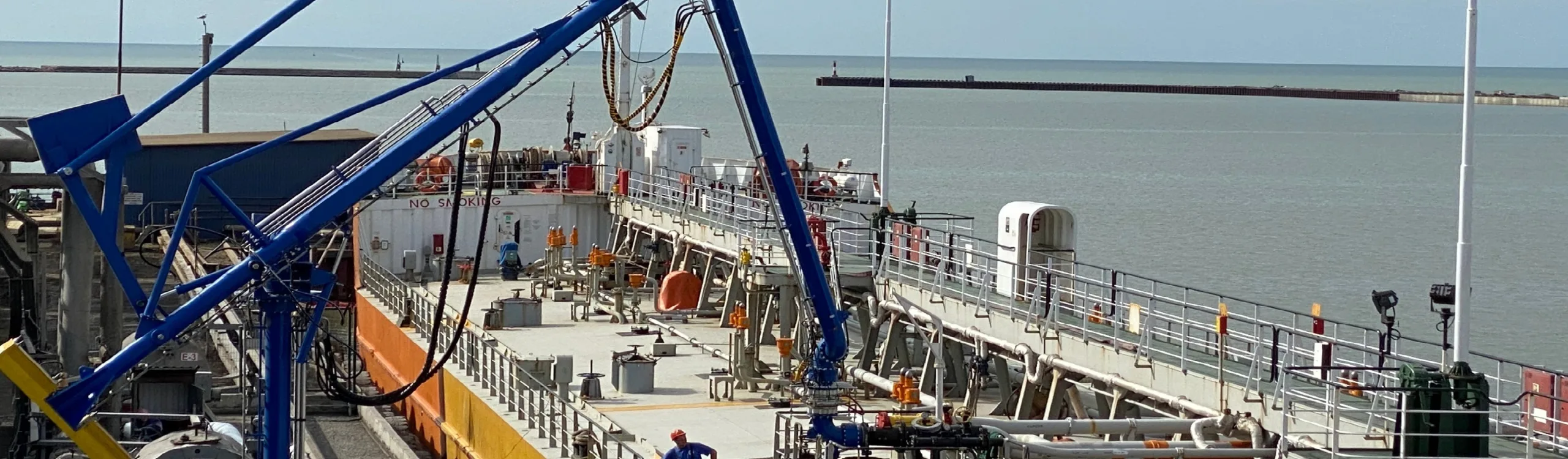 Marine loading arms at a jetty