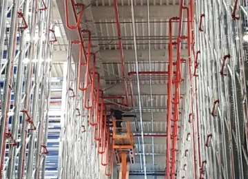 Pipework in a high-bay warehouse