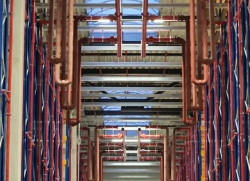 Pipework in a high-bay warehouse